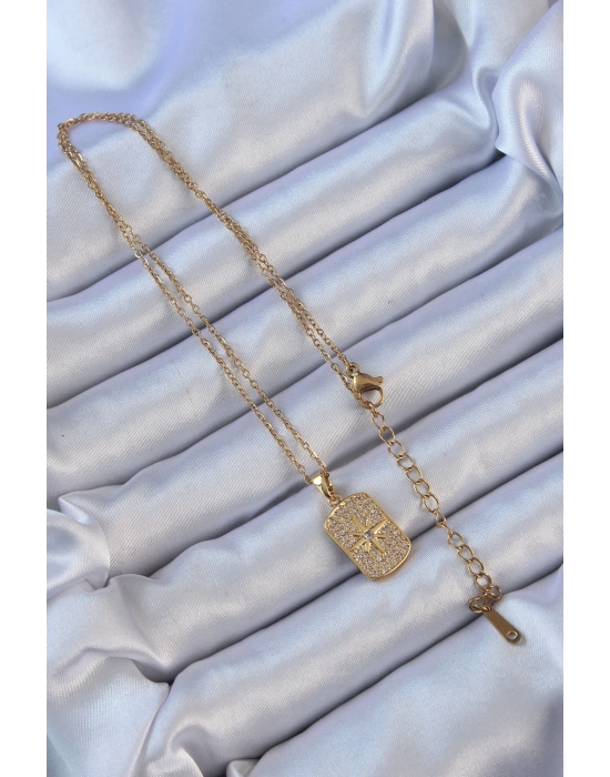 Bamido 316l Çelik Zincir Altın Renk Zirkon Taşlı Kutup Yıldızlı Vintage Kolye - Lisinya