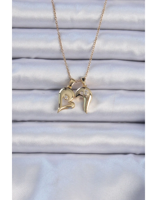 Bamido 316l Çelik Zincir Altın Renk Zirkon Taşlı Mıknatıslı Kalp Kolye - Lisinya