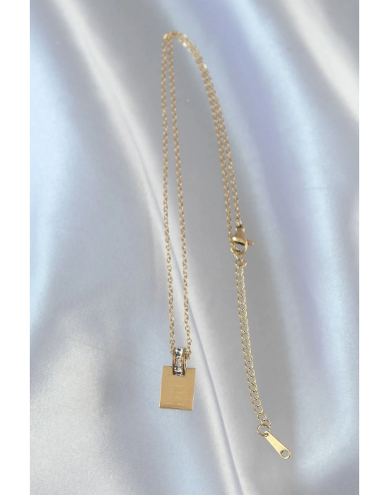 Bamido 316l Çelik Zincir Gold Renk Zirkon Taşlı Aşk Mektubu Kolye - Lisinya