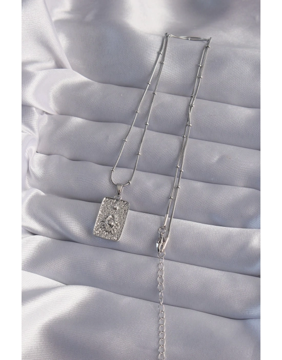 Bamido 316l Çelik Zincir Gümüş Renk Lazer İşlemeli Göz Figür Tarot Kolye - Lisinya