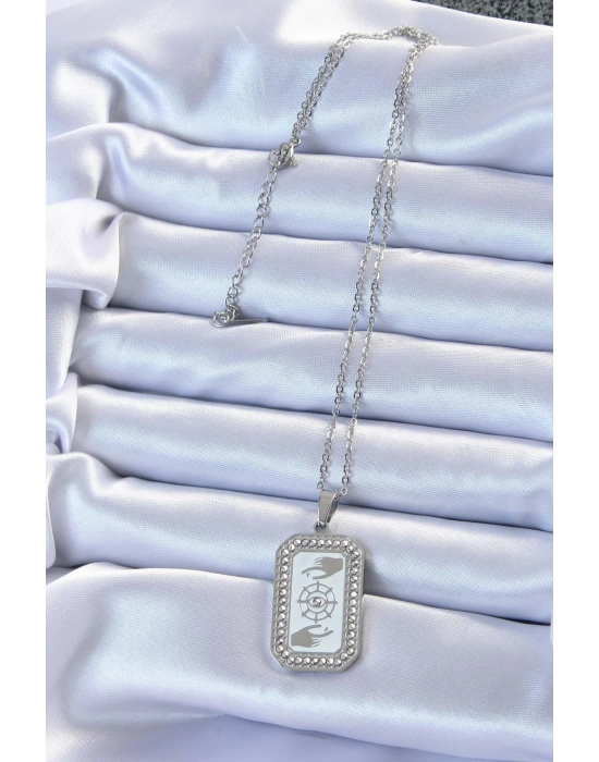 Bamido 316l Çelik Zincir Gümüş Renk Mineli Zirkon Taşlı Göz Figür Tarot Kolye - Lisinya