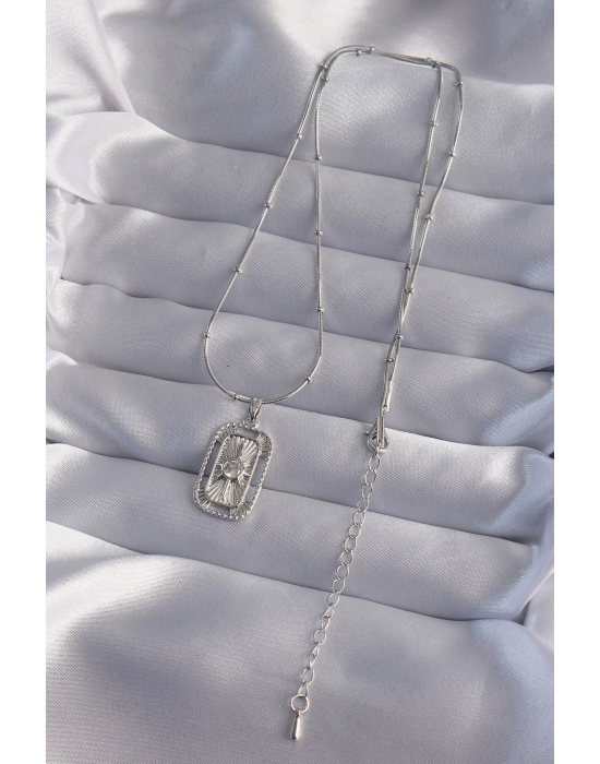 Bamido 316l Çelik Zincir Gümüş Renk Zirkon Taşlı Tarot Kolye - Lisinya