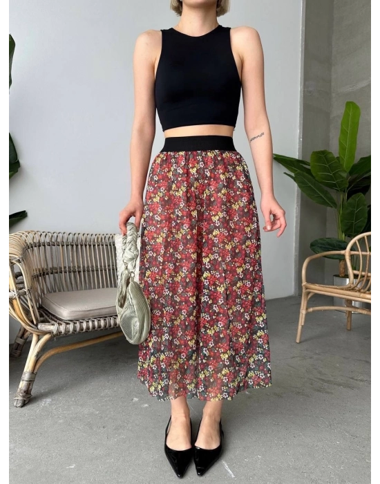 Bamido Baskılı Astarlı Uzun Etek