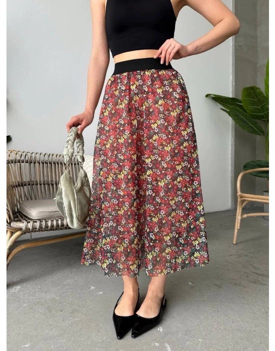 Bamido Baskılı Astarlı Uzun Etek