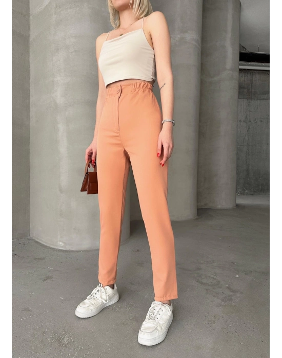 Bamido Beli Lastikli Karamel Pantolon