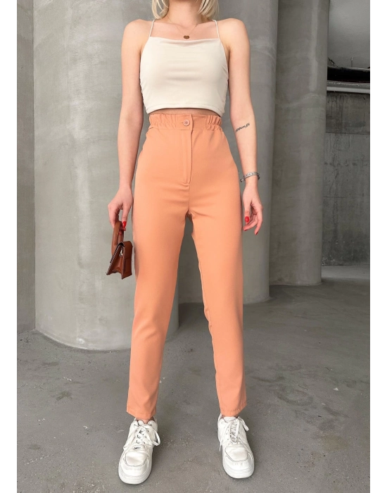 Bamido Beli Lastikli Karamel Pantolon