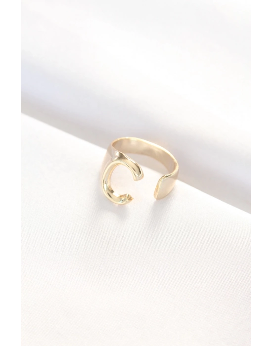 Bamido C Harfli Altın Renk Ayarlanabilir Yüzük - Lisinya