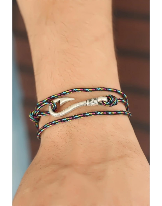 Bamido Çizgi Desenli Metal Kancalı Erkek Bileklik - Lisinya