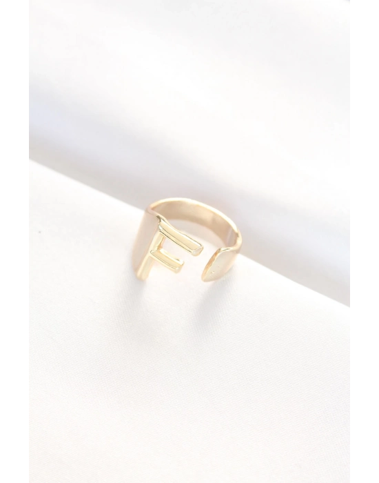 Bamido F Harfli Altın Renk Ayarlanabilir Yüzük - Lisinya