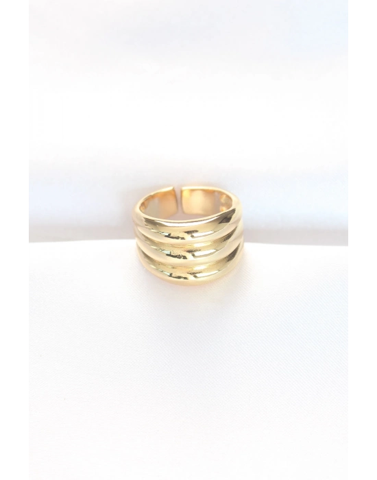 Bamido Gold Renk Ayarlanabilir Çizgili Bombe Yüzük - Lisinya