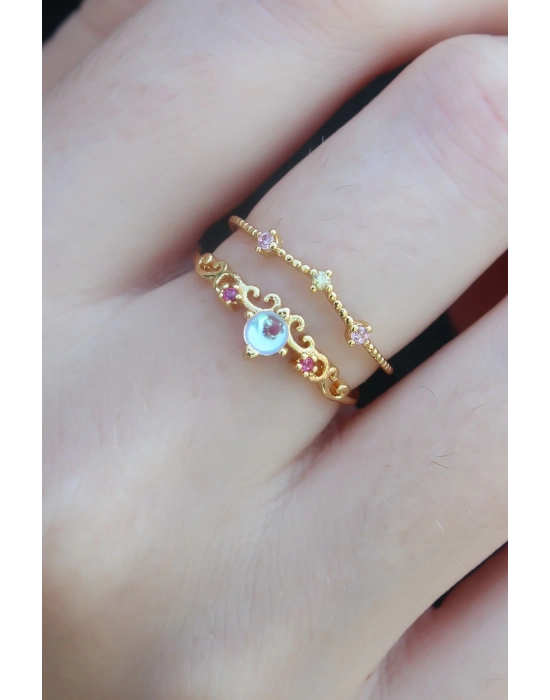 Bamido Gold Renk Zirkon Taşlı Taç Model Kadın Yüzük - Lisinya