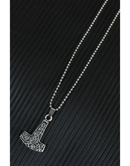 Bamido Gümüş Renk Metal Aksesuarlı Top Zincirli Erkek Kolye - Lisinya