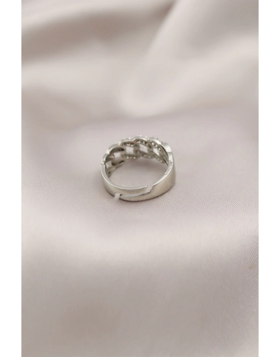 Bamido Gümüş Renk Metal Zincir Model Taşlı Kadın Yüzük - Lisinya