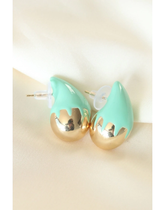 Bamido Minimal Turkuaz Mineli Çift Renk Damla Küpe - Lisinya