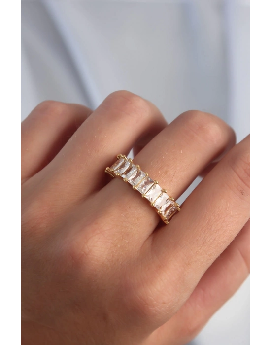 Bamido Pirinç Ayarlamalı Gold Renk Baget Taşlı Su Yolu Yüzük - Lisinya