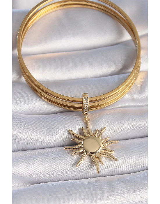 Bamido Pirinç Gold Renk Zirkon Taş Detaylı Güneş Model Ajda Charm - Lisinya