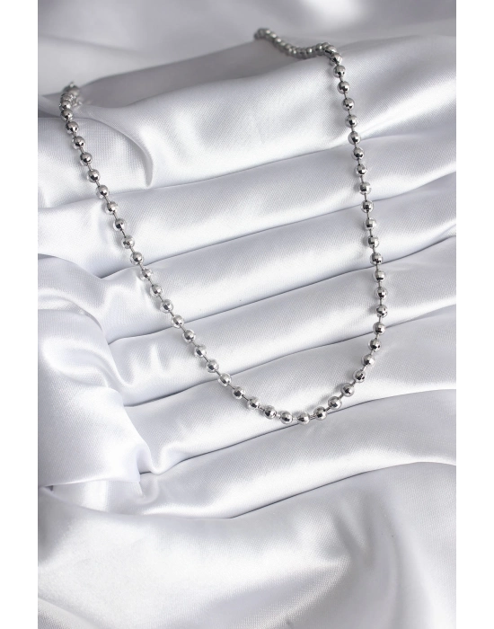 Bamido Pirinç Gümüş Renk Topçuk Detay Kadın Kolye - Lisinya