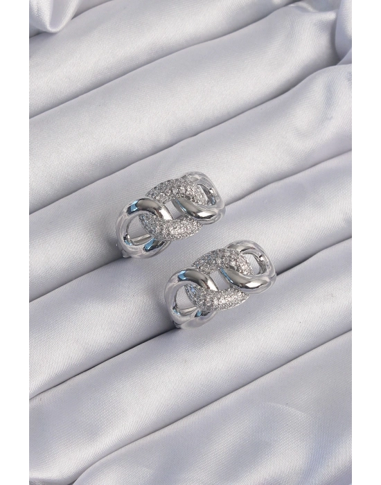 Bamido Pirinç Gümüş Renk Zirkon Taşlı Samanyolu Küpe - Lisinya