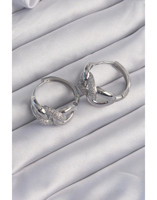 Bamido Pirinç Gümüş Renk Zirkon Taşlı Samanyolu Küpe - Lisinya