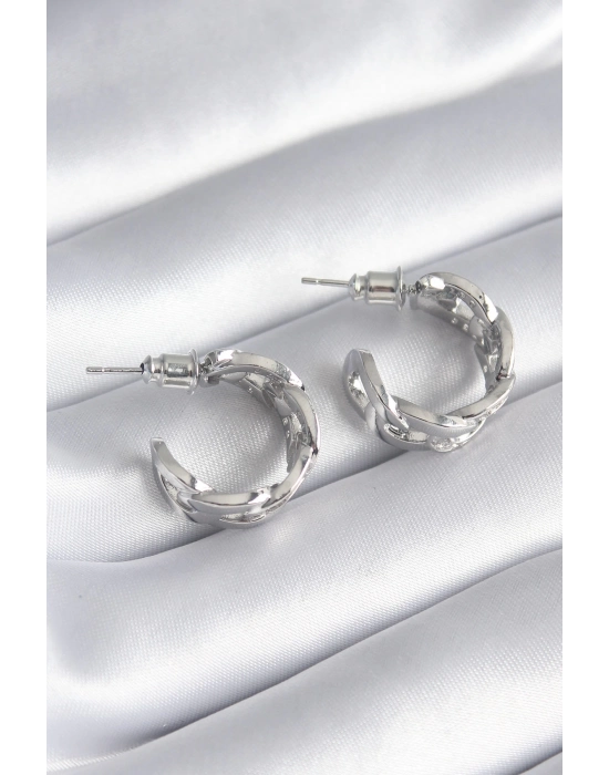 Bamido Pirinç Gümüş Renk Zirkon Taşlı Zincir Model Kadın Küpe - Lisinya