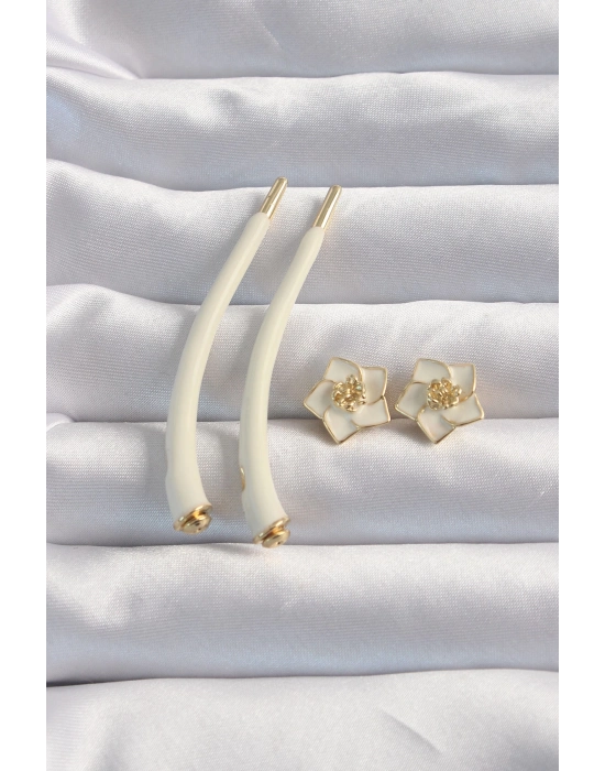 Bamido Pirinç Krem Renk Botega Küpe - Lisinya