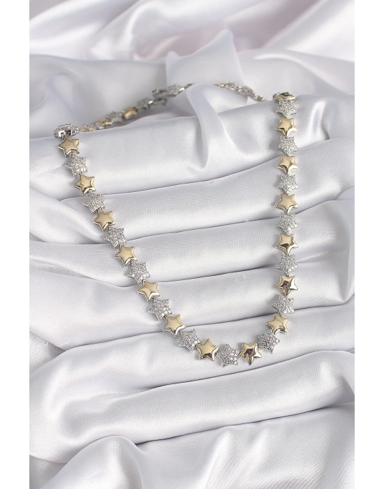 Bamido Pirinç Mix Renk Zirkon Taşlı Yıldız Model Vıp Exclusive Seri Kadın Kolye - Lisinya