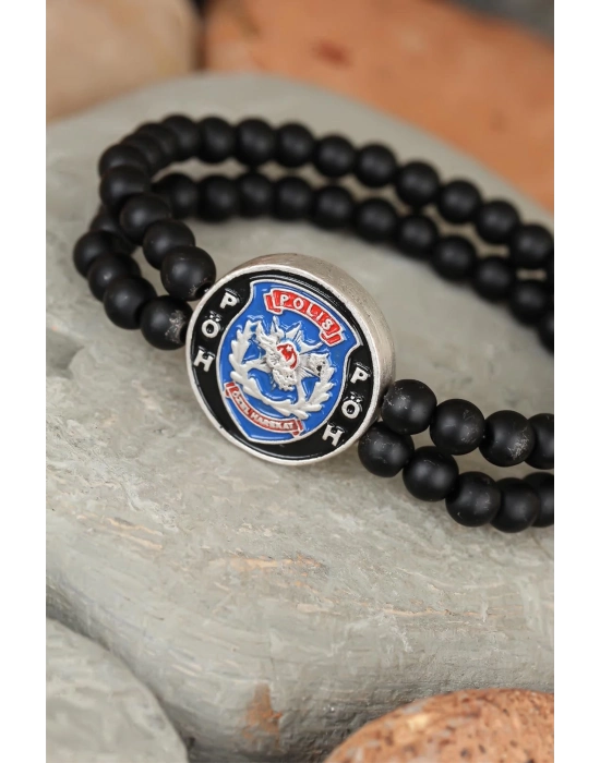 Bamido Siyah Renk Çift Sıra Oniks Doğal Taş Pöh Tasarımlı Erkek Bileklik - Lisinya