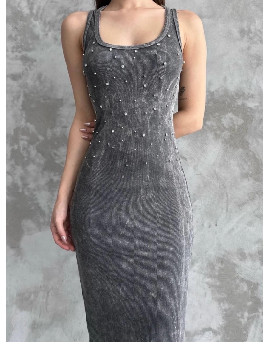 Bamido Taşlı Askılı Elbise