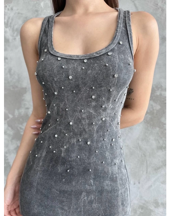 Bamido Taşlı Askılı Elbise