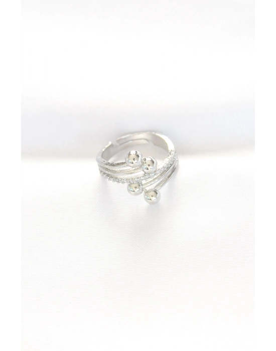 Bamido Topçuk Model Zirkon Taşlı Silver Renk Ayarlanabilir Yüzük - Lisinya