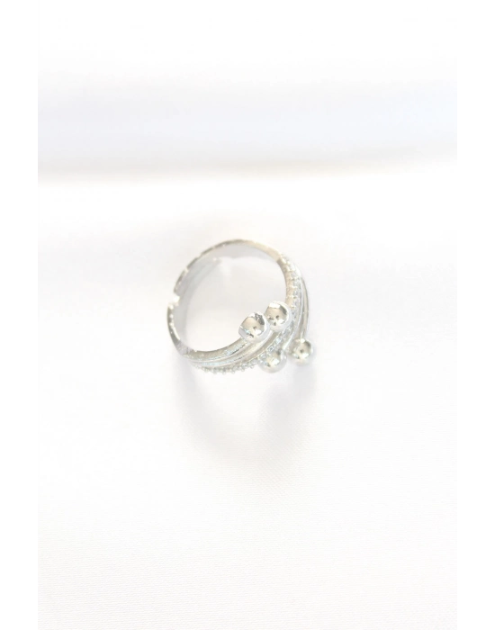 Bamido Topçuk Model Zirkon Taşlı Silver Renk Ayarlanabilir Yüzük - Lisinya