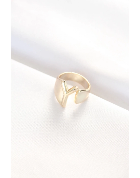 Bamido Y Harfli Altın Renk Ayarlanabilir Yüzük - Lisinya