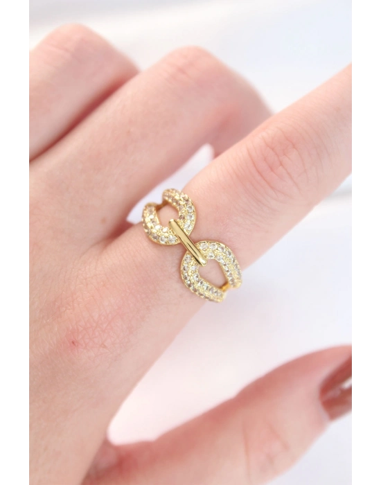 Bamido Zirkon Taşlı Gold Renk Ayarlanabilir Yüzük - Lisinya