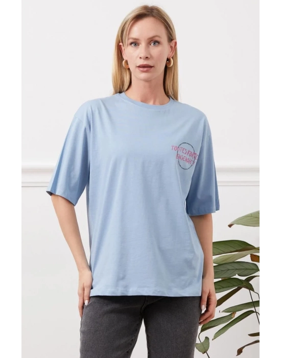 Baskılı Tişört Mavi