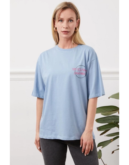 Baskılı Tişört Mavi