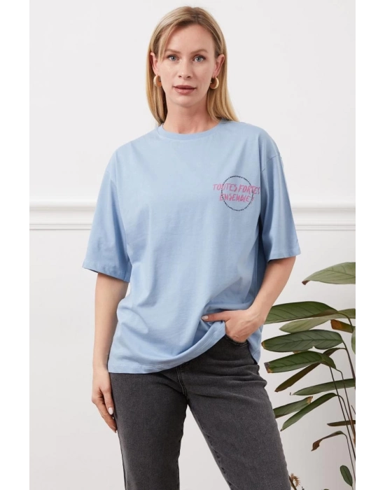 Baskılı Tişört Mavi