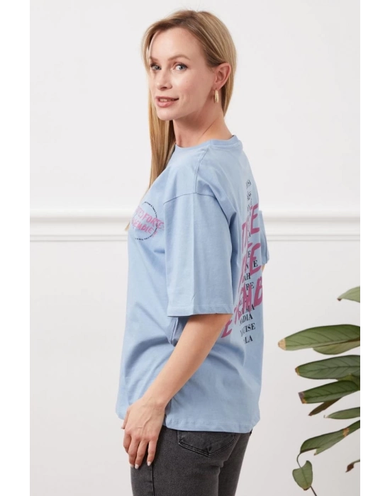 Baskılı Tişört Mavi