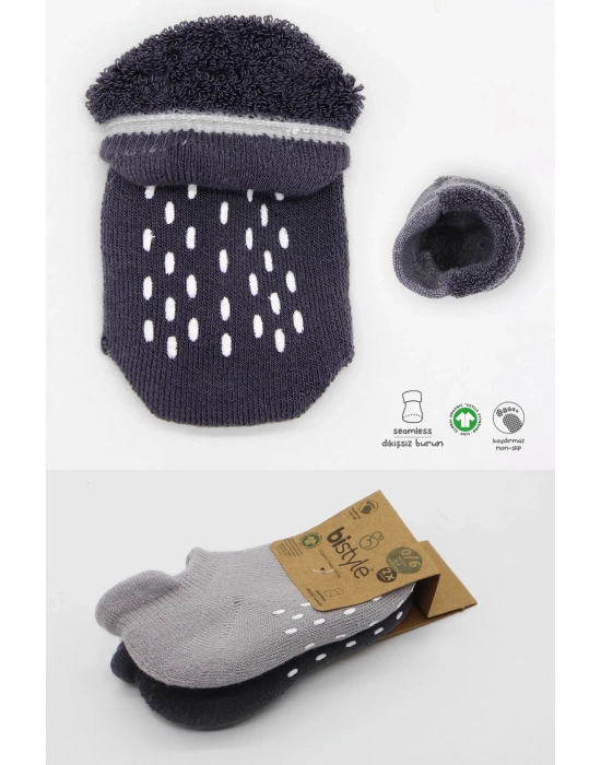 Bistyle 2li Altı Havlu Sneakers Kaymaz Çorap 20501 Gri-antrasit