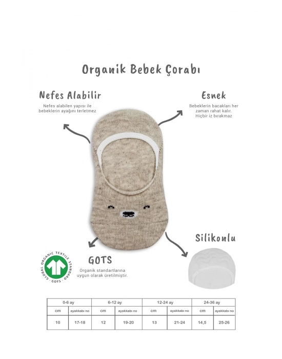 Bistyle 2li Babet Cute Face Penye Çorap 30103 Bej Beyaz