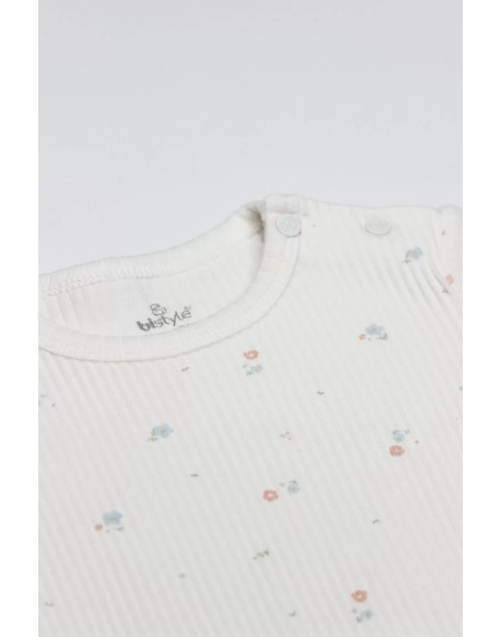Bistyle Flying Bloom White Yarım Kol 2li Body 17118 Ekru Gül Kurusu