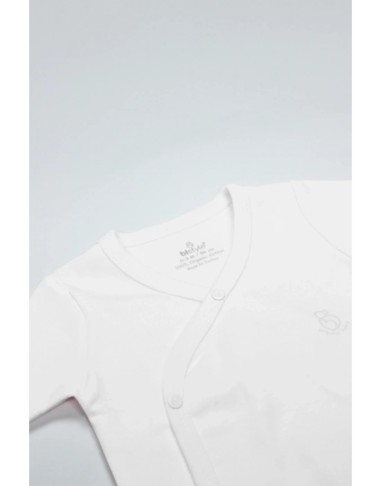 Bistyle Organik Natural Basic Style Kruvaze Uzun Kol Body Bs17102 Beyaz