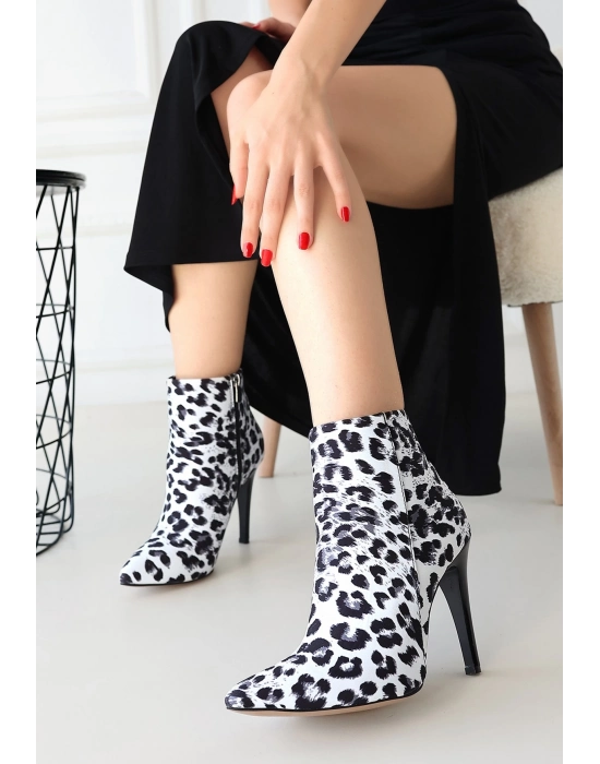 Blan Zebra Saten Topuklu Bot - Bamido