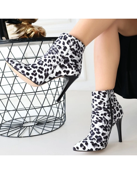 Blan Zebra Saten Topuklu Bot - Bamido