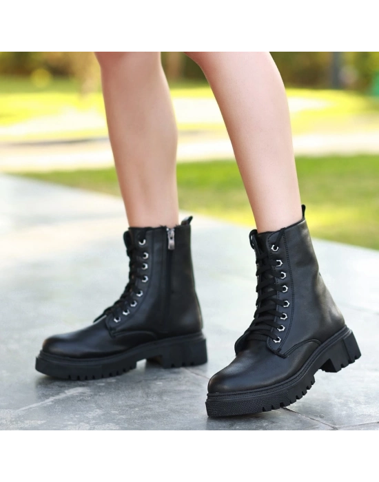 Bria  Siyah Cilt Bağcıklı Bot