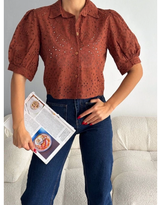 Brodeli Crop Gömlek S1023