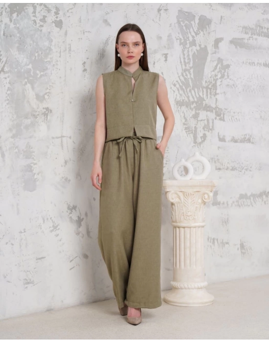 Broşlu Yelek Pantolon Takım Haki S255821