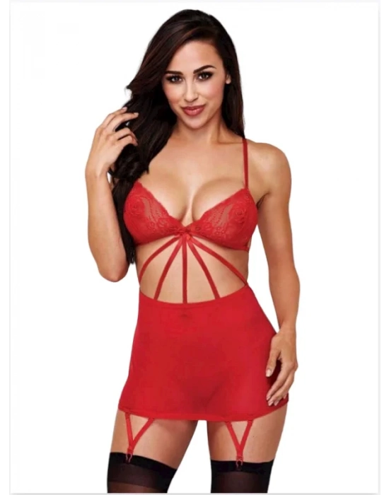 Büyük Beden Fantazi Kırmızı Dantelli Jartiyer Takım