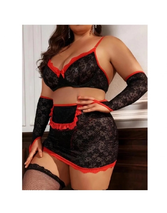 Büyük Beden Fantazi Seksi Dantel Babydol Fantezi Gecelik (çorapsız)