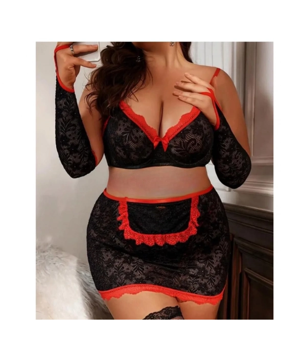 Büyük Beden Fantazi Seksi Dantel Babydol Fantezi Gecelik (çorapsız)