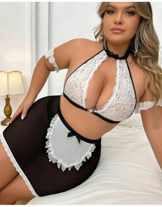 Büyük Beden Fantazi Seksi Halkalı Dantelli Babydol Gecelik